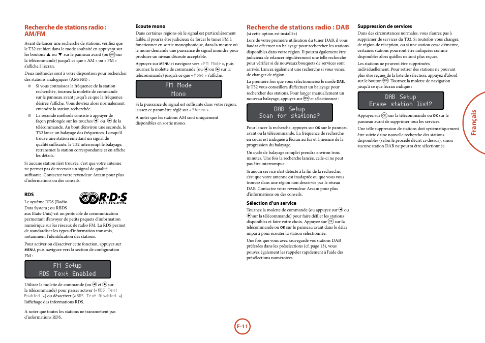 Recherche de stations radio : am/fm, Recherche de stations radio : dab | Arcam Manuel Tuner radio T32 User Manual | Page 31 / 72