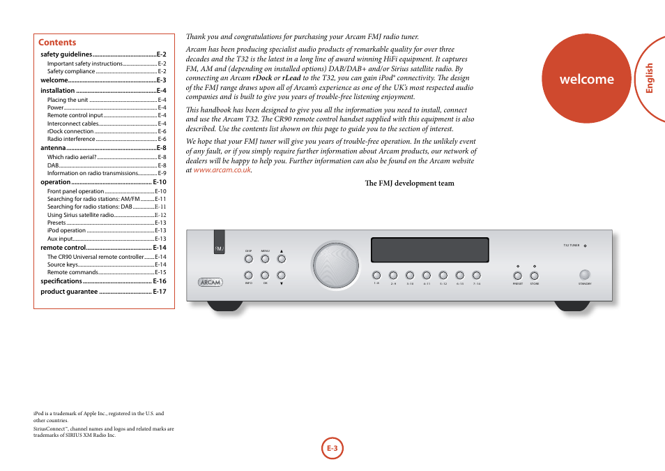 Arcam Manuel Tuner radio T32 User Manual | Page 5 / 72