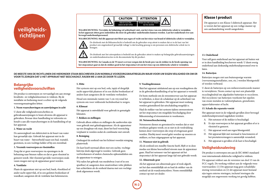 Veiligheids-richtlijnen, Belangrijke veiligheidsvoorschriften, Veiligheidsnaleving | Veiligheids- richtlijnen, Klasse i product | Arcam Manuel Tuner radio T32 User Manual | Page 56 / 72