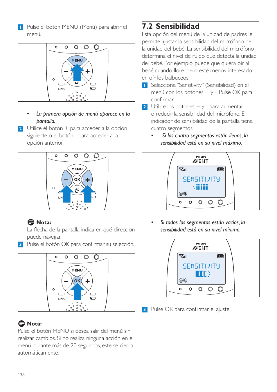 2 sensibilidad | Philips AVENT Écoute-bébé DECT User Manual | Page 138 / 400