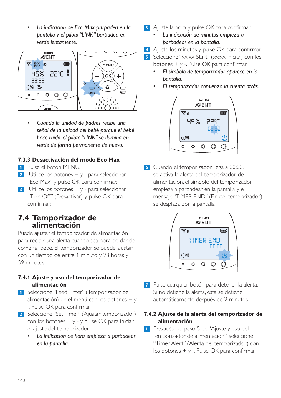 4 temporizador de alimentación | Philips AVENT Écoute-bébé DECT User Manual | Page 140 / 400