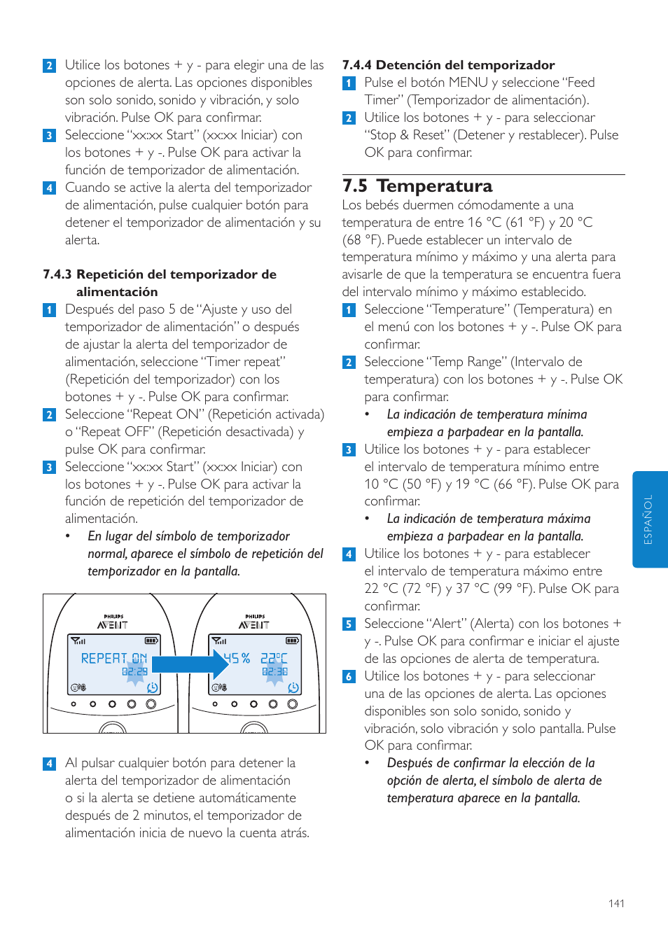 5 temperatura | Philips AVENT Écoute-bébé DECT User Manual | Page 141 / 400