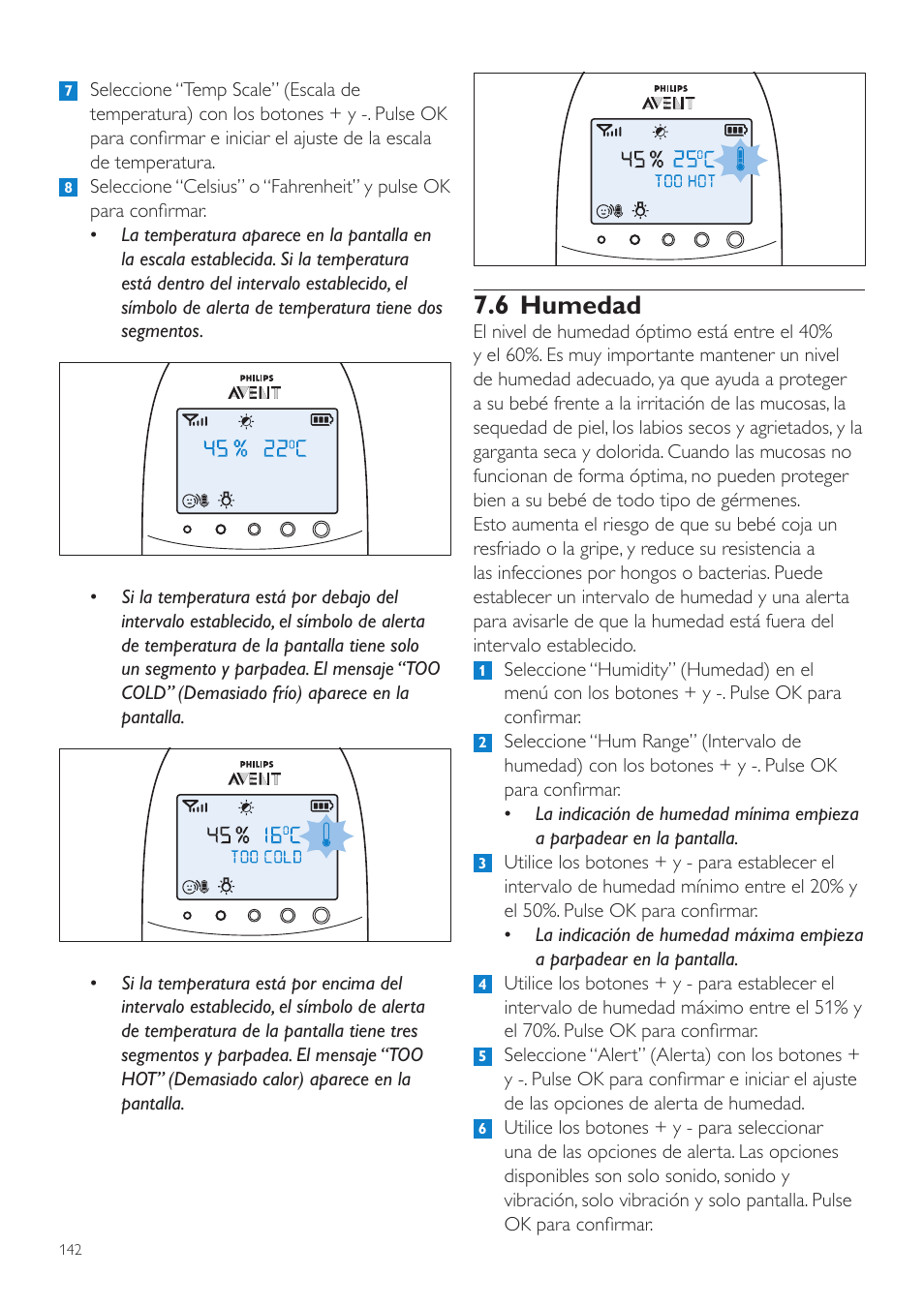 6 humedad | Philips AVENT Écoute-bébé DECT User Manual | Page 142 / 400