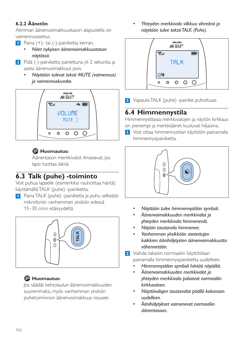 3 talk (puhe) -toiminto, 4 himmennystila | Philips AVENT Écoute-bébé DECT User Manual | Page 162 / 400