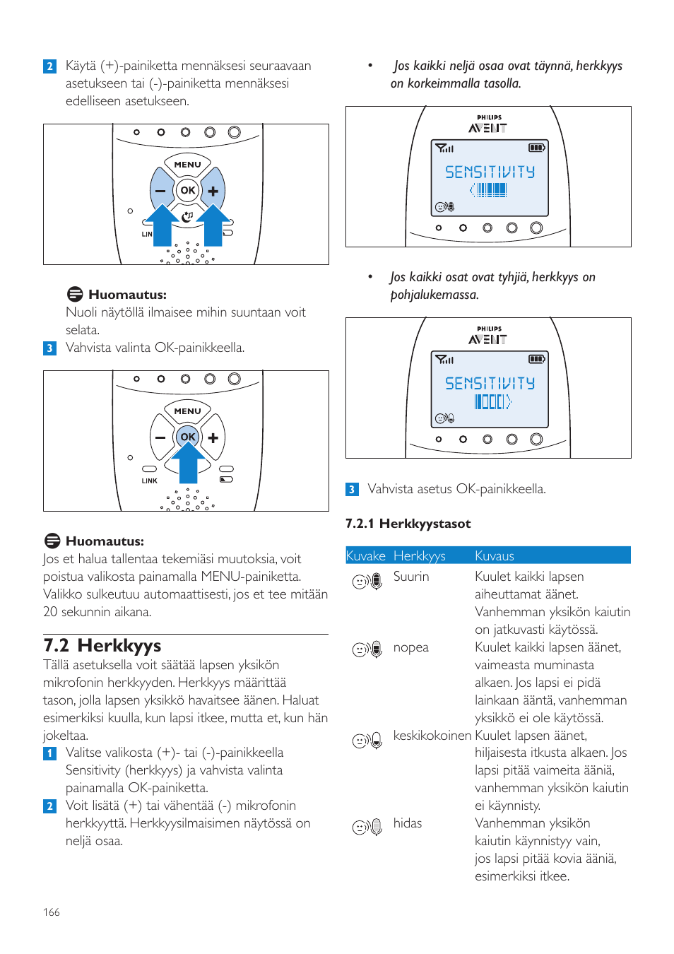 2 herkkyys | Philips AVENT Écoute-bébé DECT User Manual | Page 166 / 400