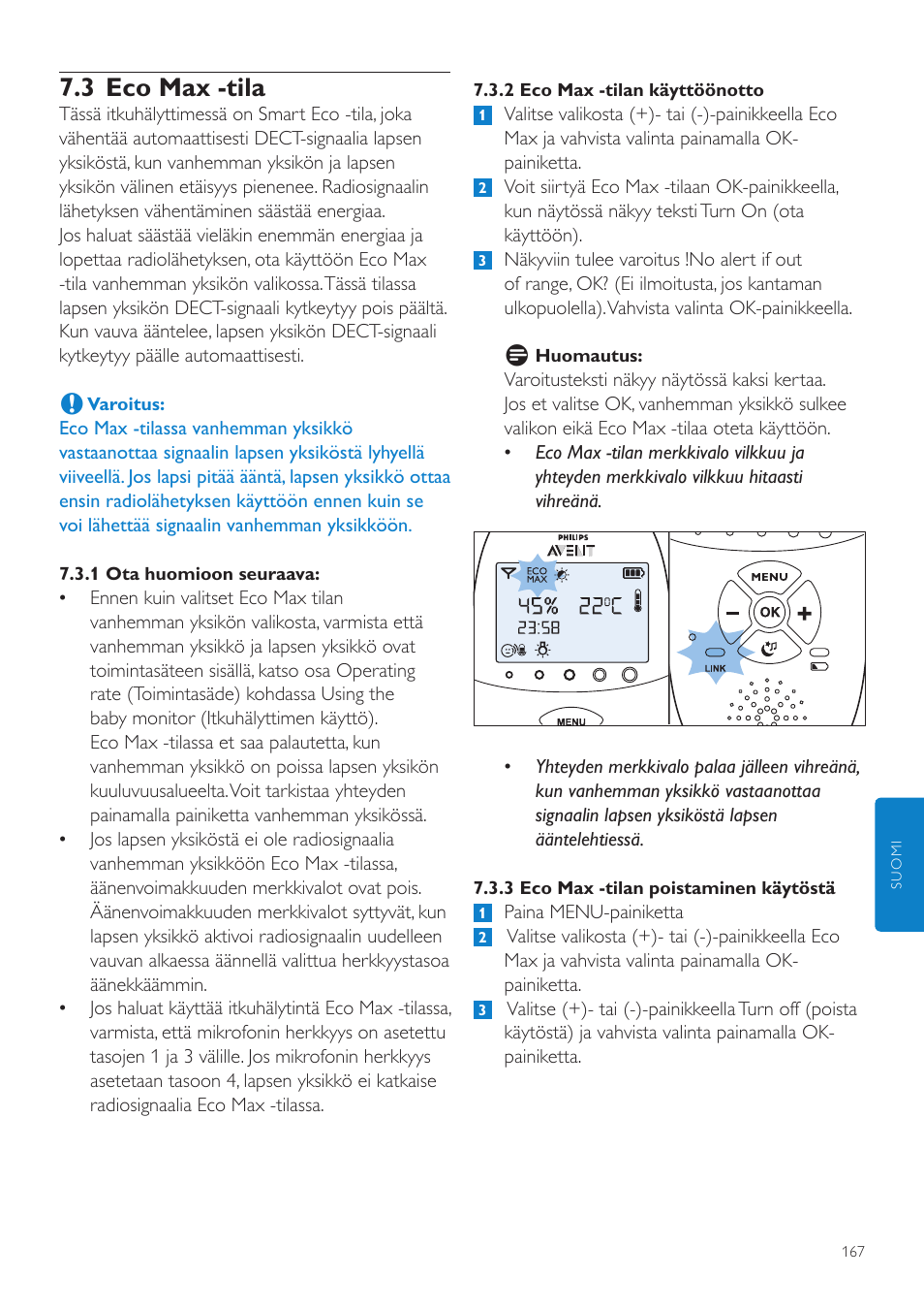 3 eco max -tila | Philips AVENT Écoute-bébé DECT User Manual | Page 167 / 400