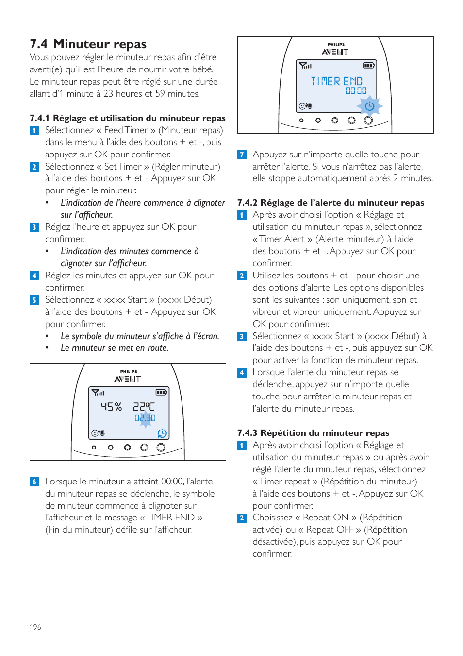 4 minuteur repas | Philips AVENT Écoute-bébé DECT User Manual | Page 196 / 400