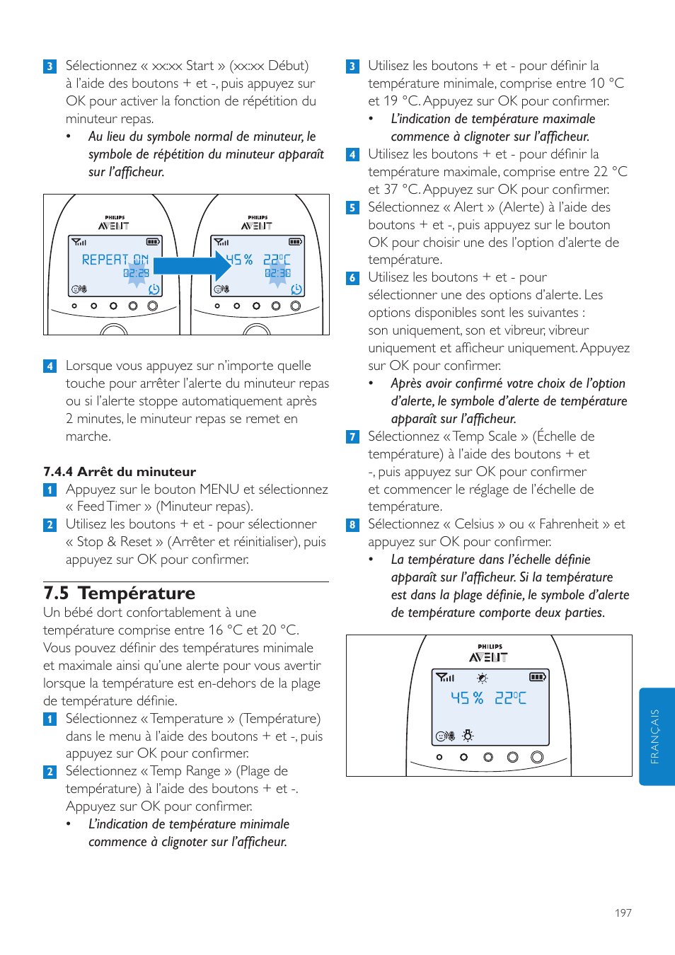 5 température | Philips AVENT Écoute-bébé DECT User Manual | Page 197 / 400