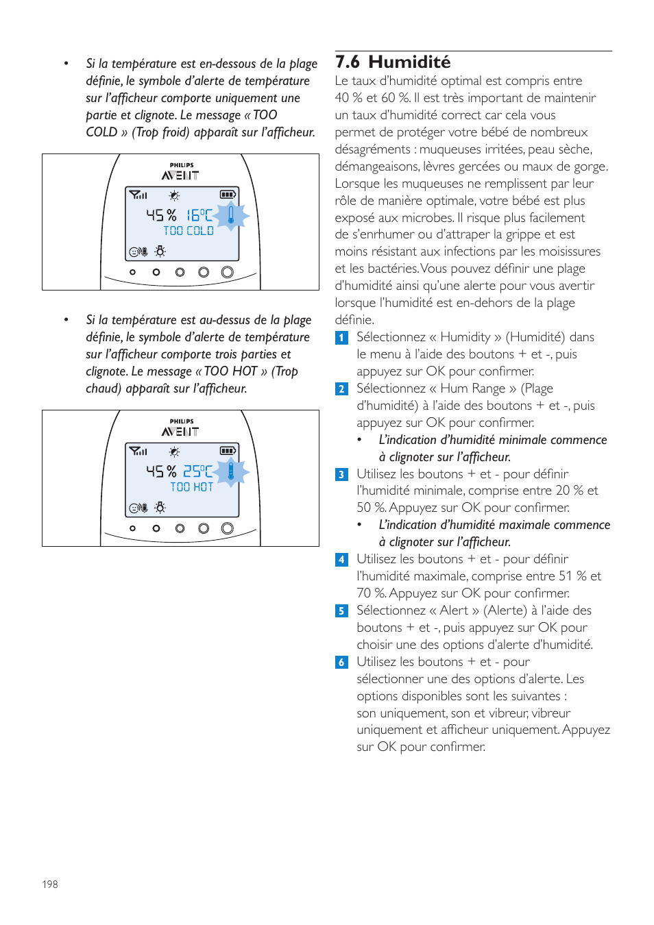 6 humidité | Philips AVENT Écoute-bébé DECT User Manual | Page 198 / 400