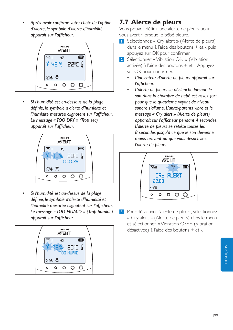 7 alerte de pleurs | Philips AVENT Écoute-bébé DECT User Manual | Page 199 / 400