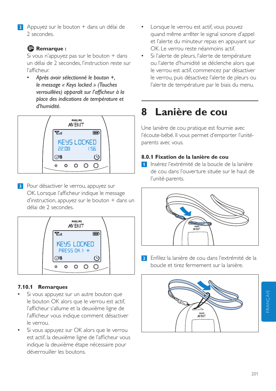 Lanière de cou, 8 lanière de cou | Philips AVENT Écoute-bébé DECT User Manual | Page 201 / 400