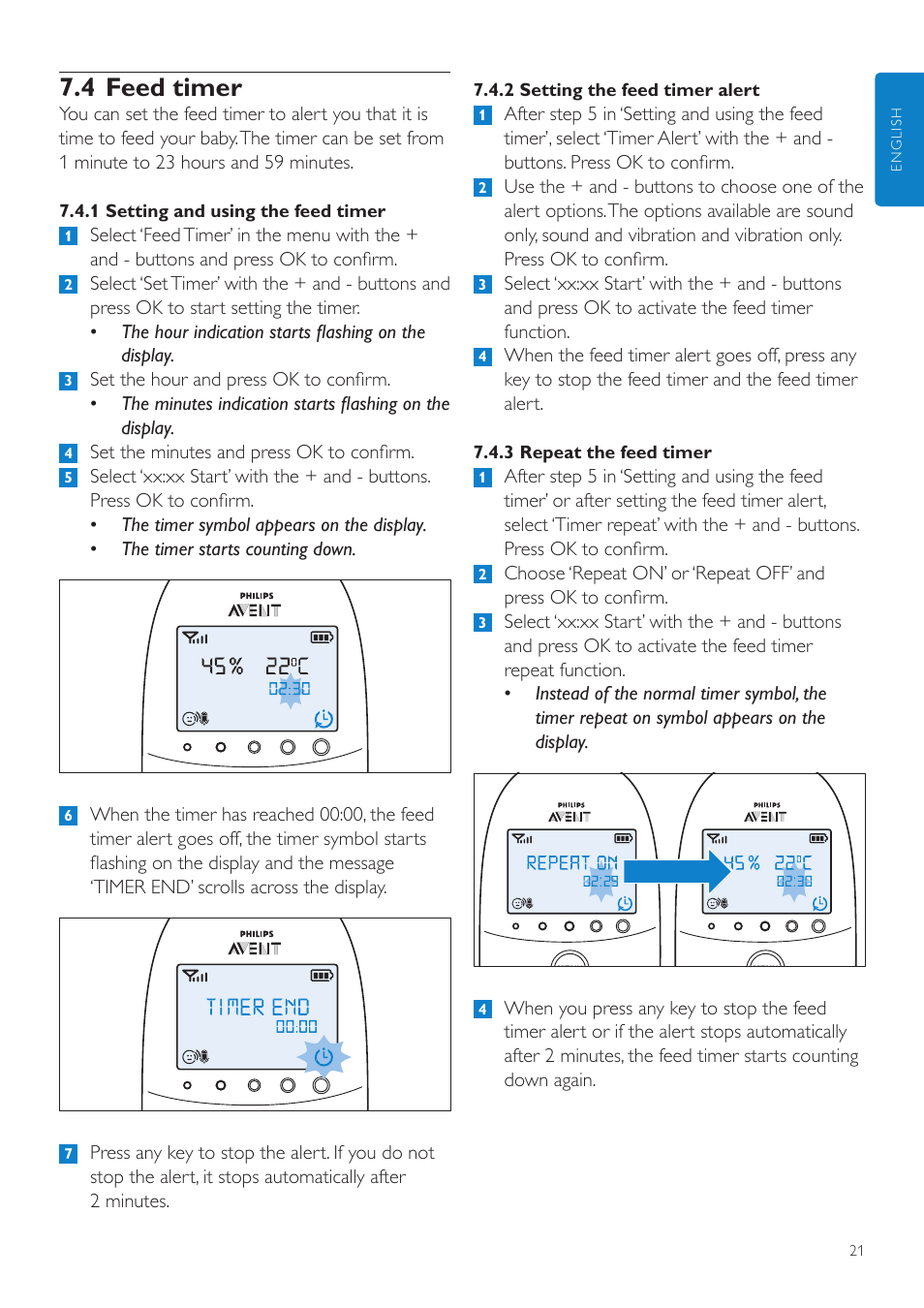 4 feed timer | Philips AVENT Écoute-bébé DECT User Manual | Page 21 / 400