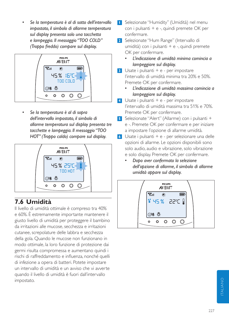 6 umidità | Philips AVENT Écoute-bébé DECT User Manual | Page 227 / 400