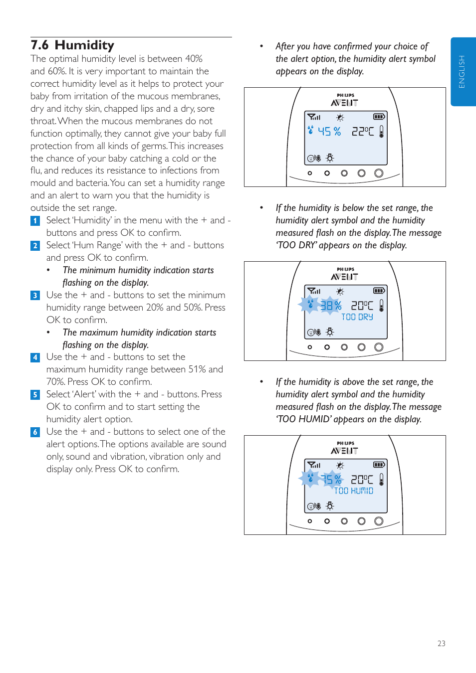 6 humidity | Philips AVENT Écoute-bébé DECT User Manual | Page 23 / 400