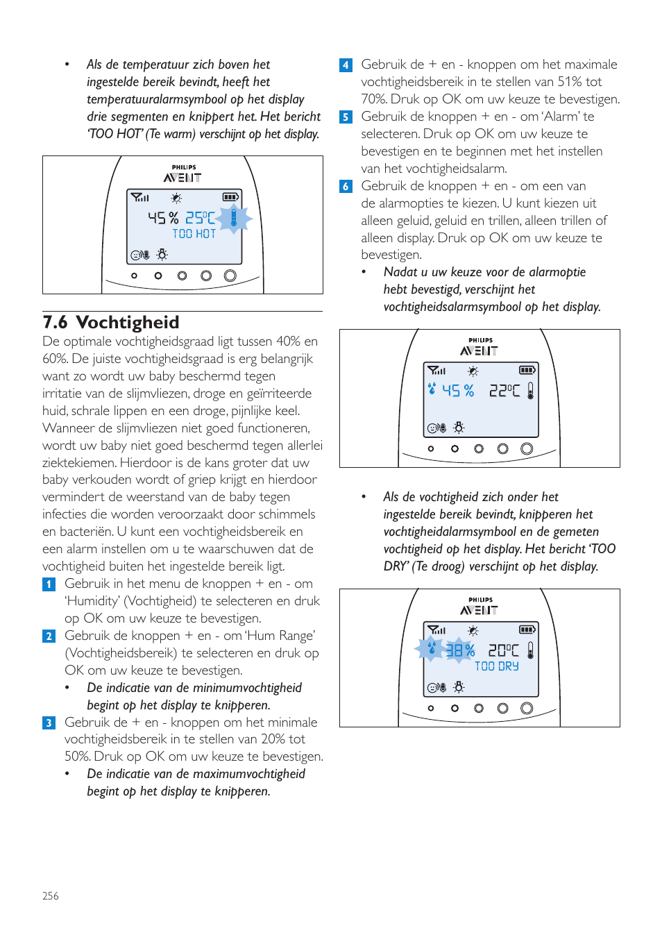 6 vochtigheid | Philips AVENT Écoute-bébé DECT User Manual | Page 256 / 400