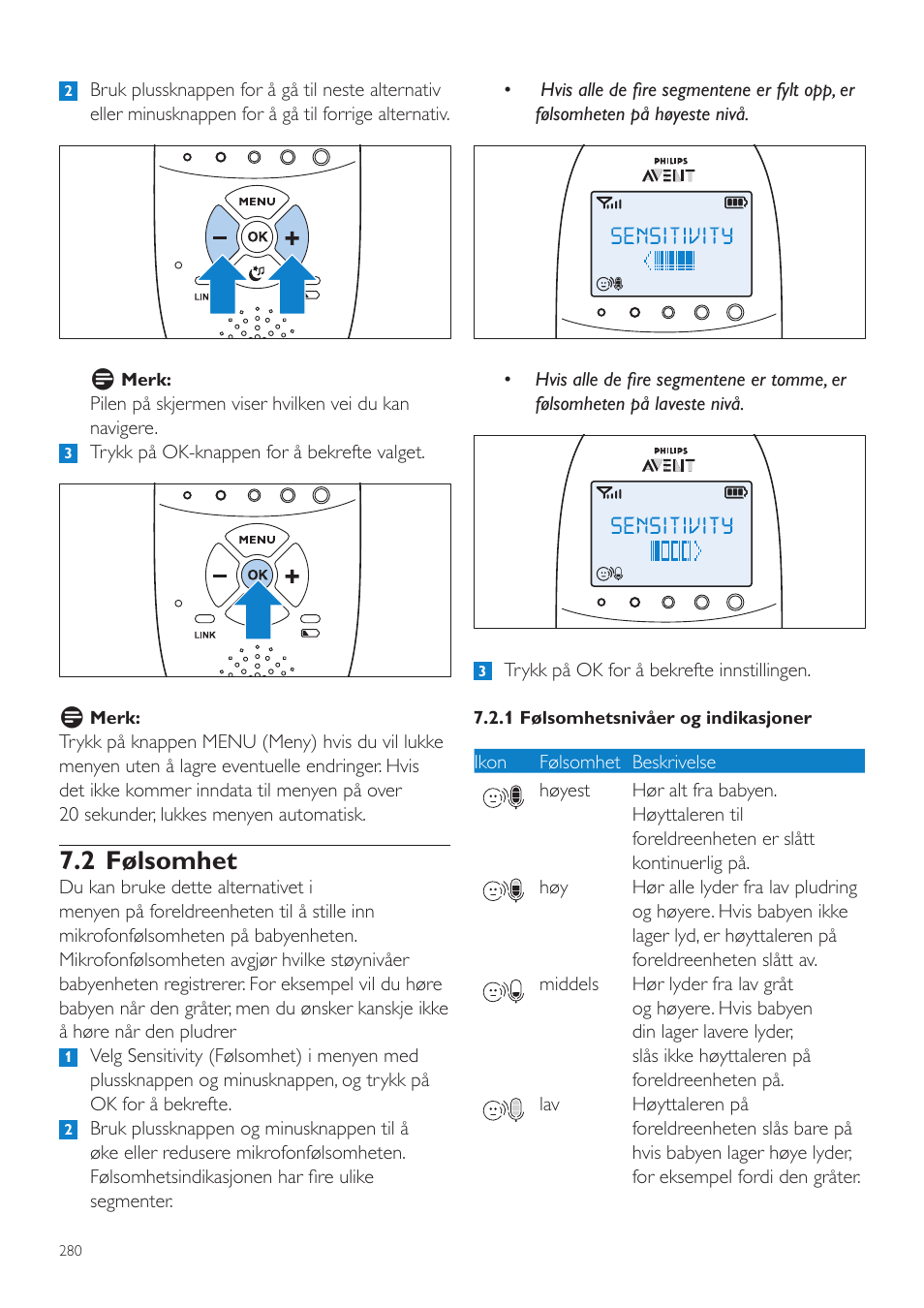 2 følsomhet | Philips AVENT Écoute-bébé DECT User Manual | Page 280 / 400