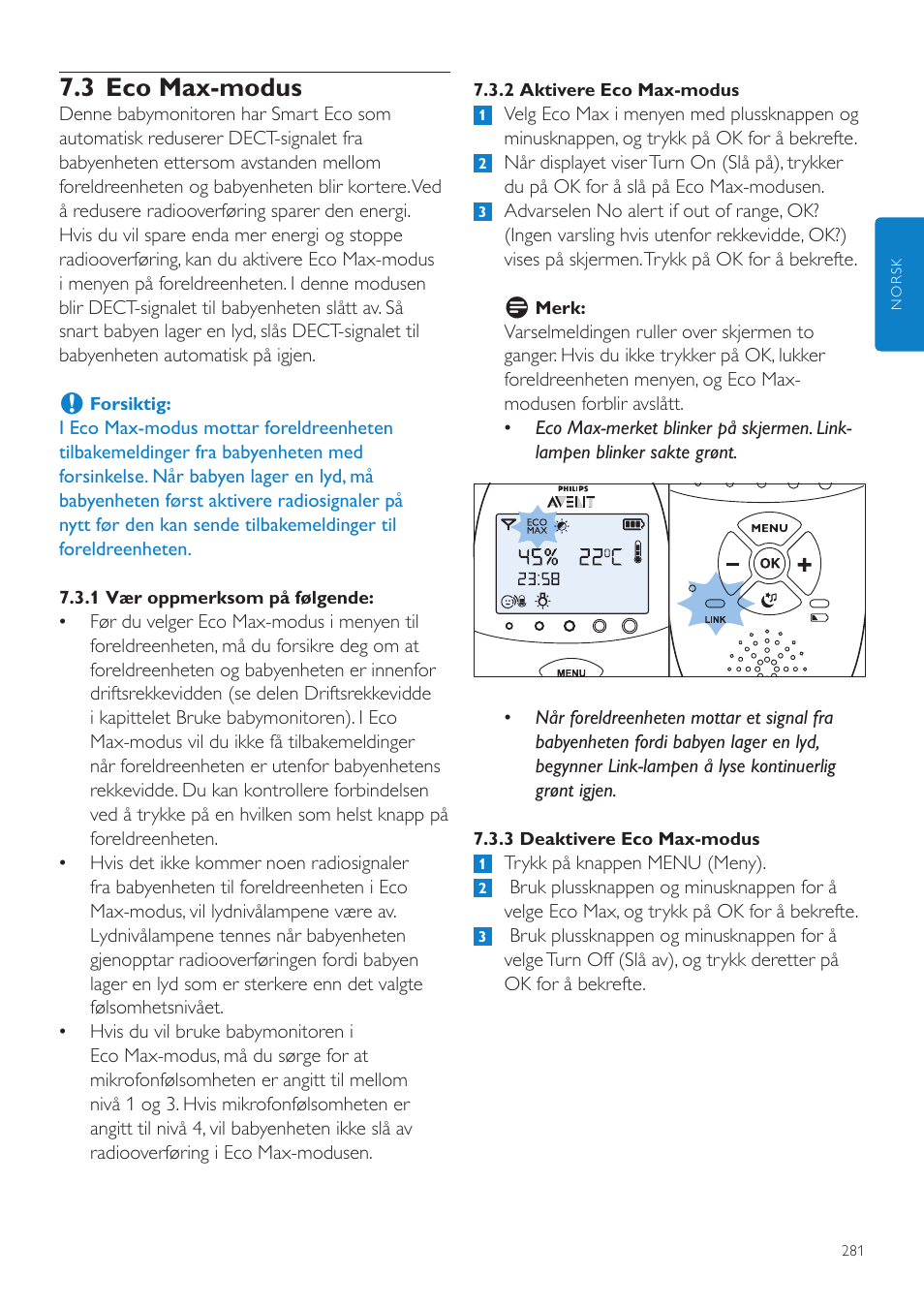 3 eco max-modus | Philips AVENT Écoute-bébé DECT User Manual | Page 281 / 400