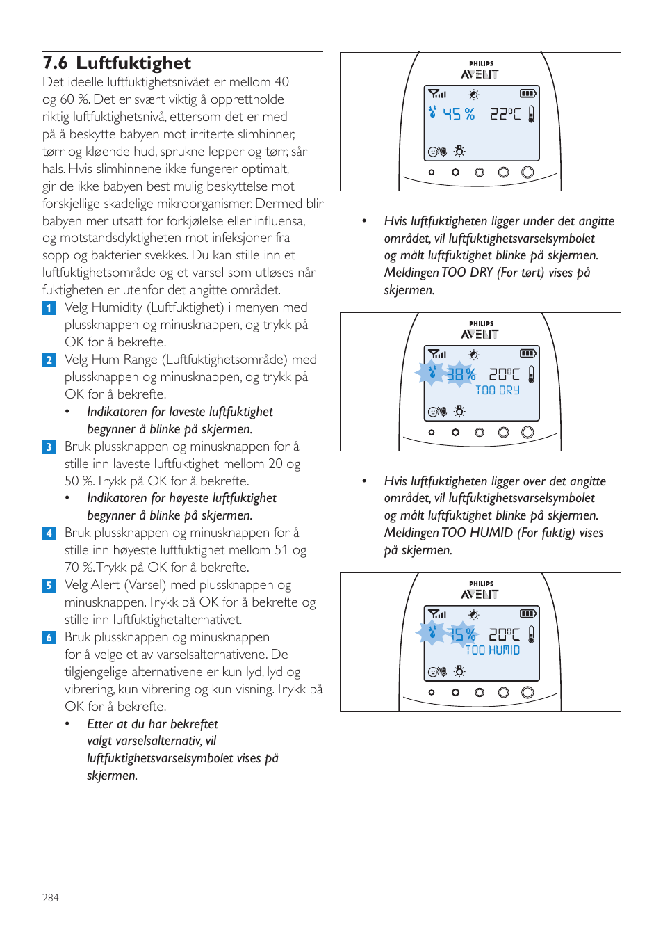 6 luftfuktighet | Philips AVENT Écoute-bébé DECT User Manual | Page 284 / 400