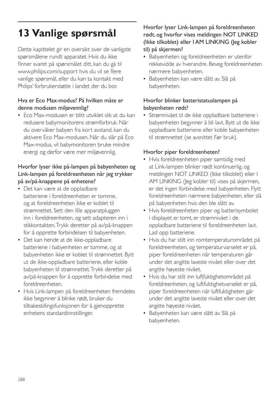 13 vanlige spørsmål | Philips AVENT Écoute-bébé DECT User Manual | Page 288 / 400