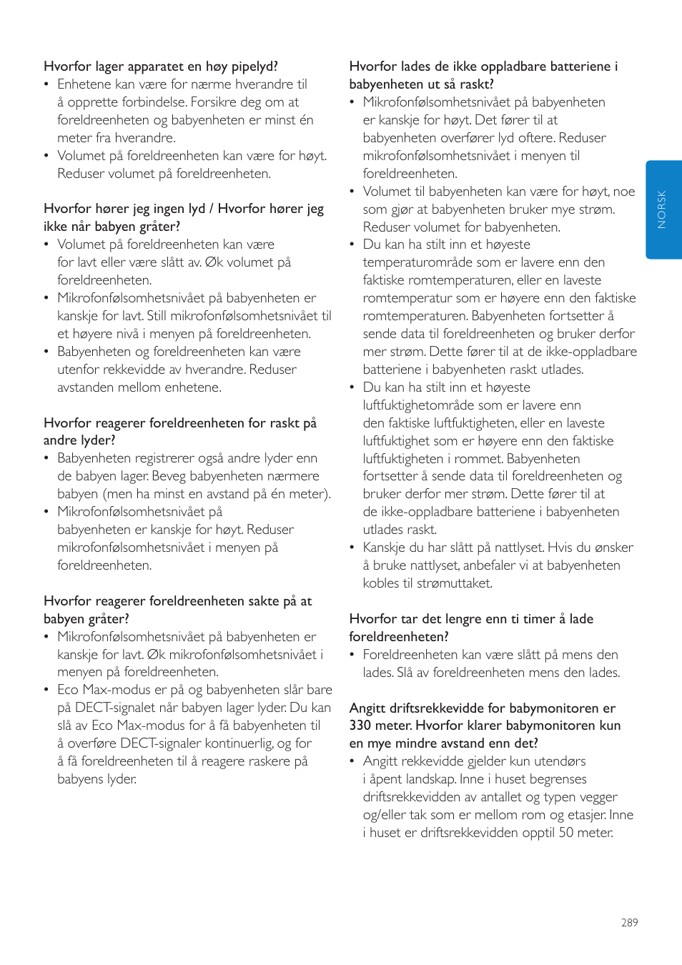 Philips AVENT Écoute-bébé DECT User Manual | Page 289 / 400