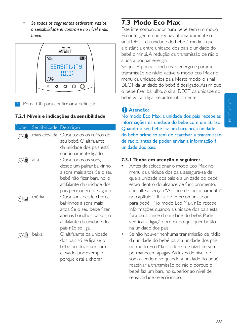 3 modo eco max | Philips AVENT Écoute-bébé DECT User Manual | Page 309 / 400