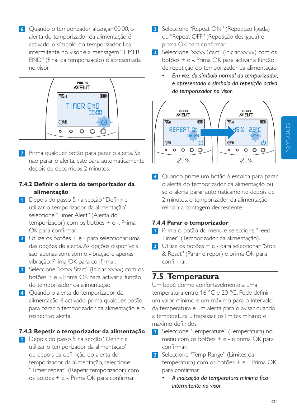 5 temperatura | Philips AVENT Écoute-bébé DECT User Manual | Page 311 / 400