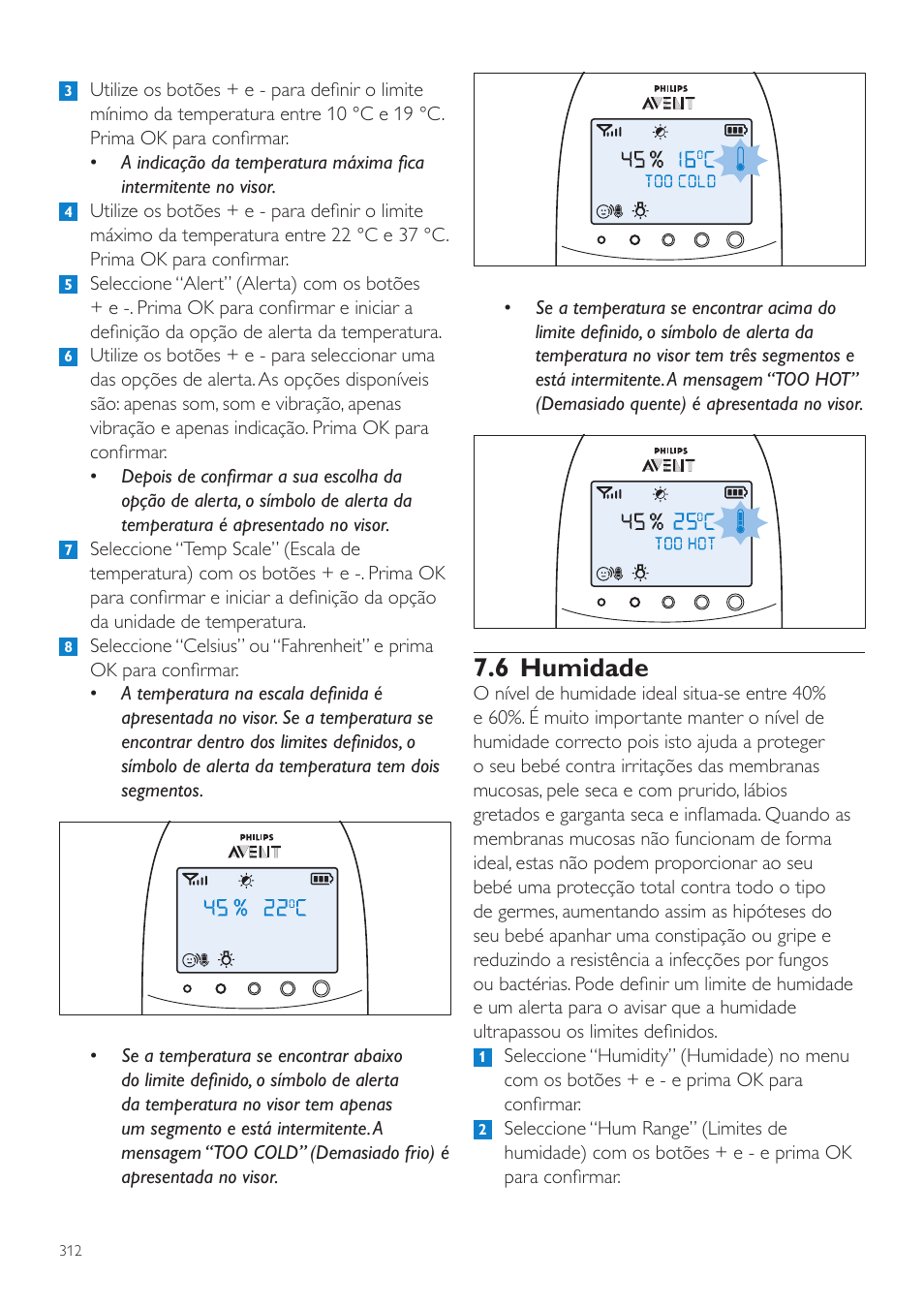 6 humidade | Philips AVENT Écoute-bébé DECT User Manual | Page 312 / 400