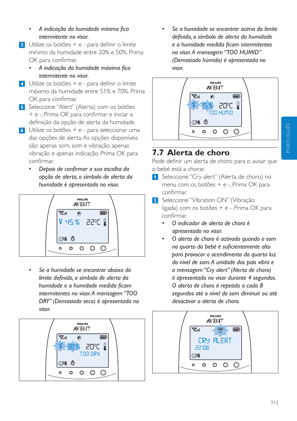 7 alerta de choro | Philips AVENT Écoute-bébé DECT User Manual | Page 313 / 400