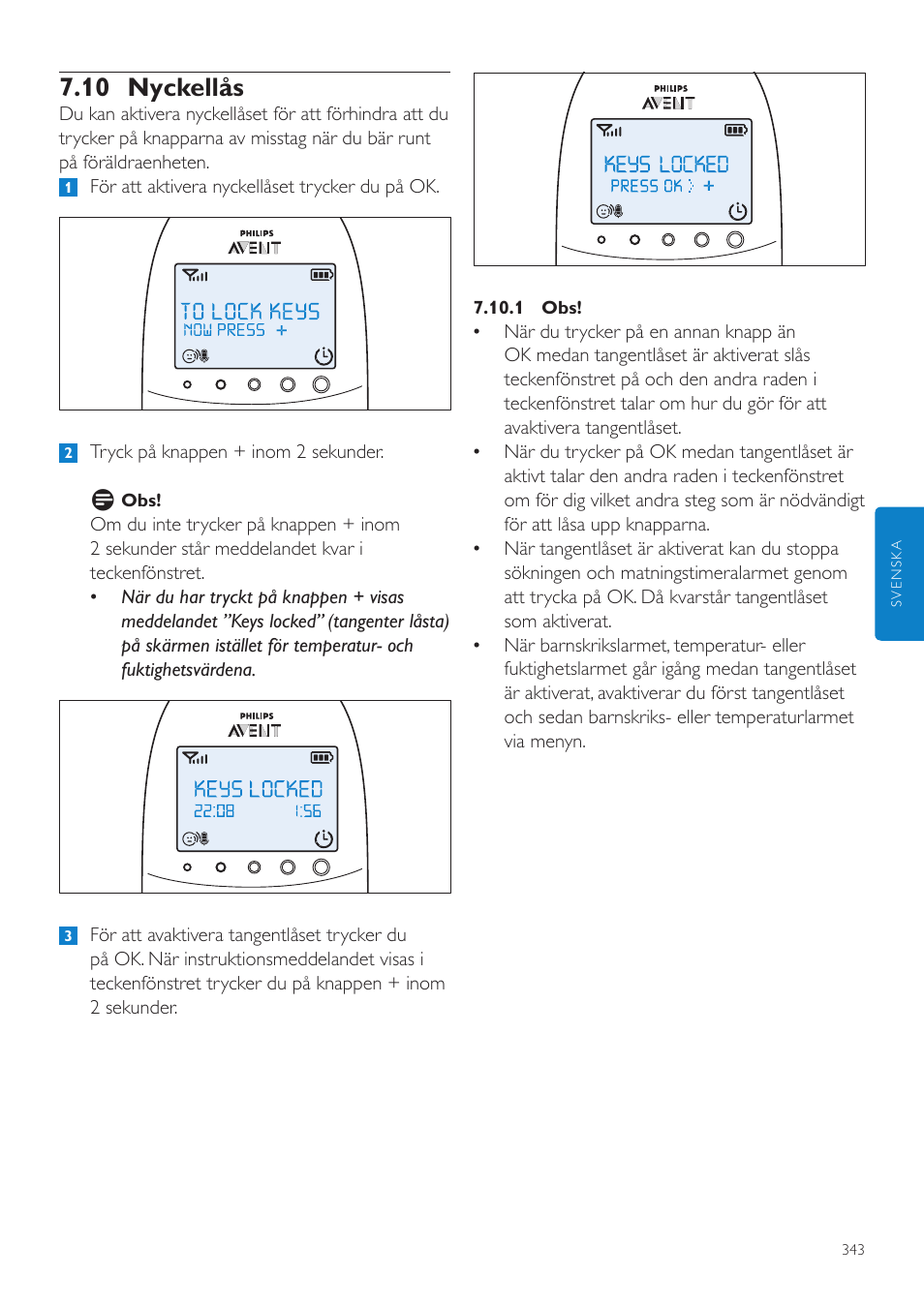 10 nyckellås | Philips AVENT Écoute-bébé DECT User Manual | Page 343 / 400