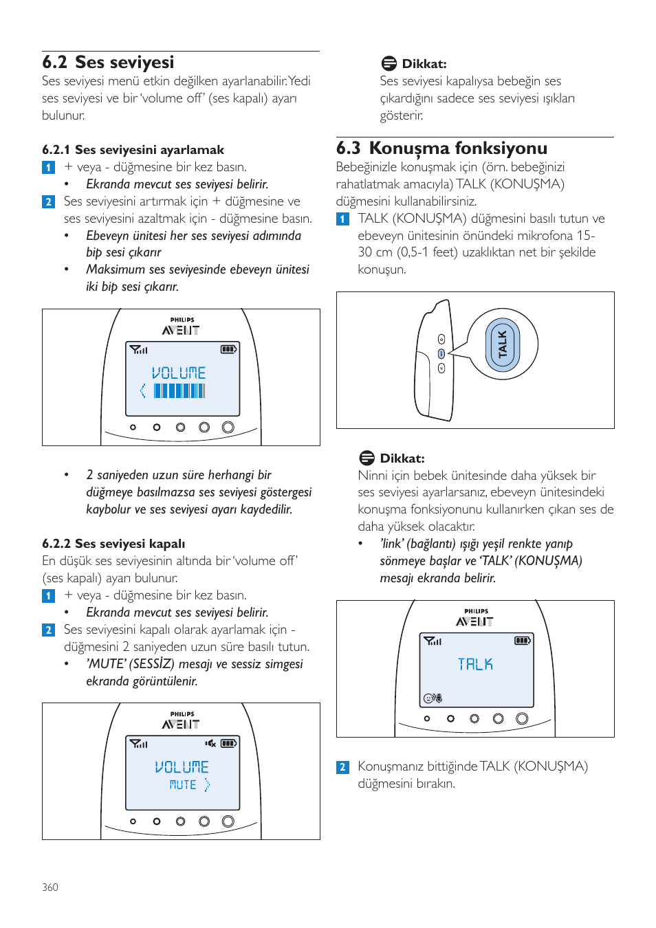 2 ses seviyesi, 3 konuşma fonksiyonu | Philips AVENT Écoute-bébé DECT User Manual | Page 360 / 400