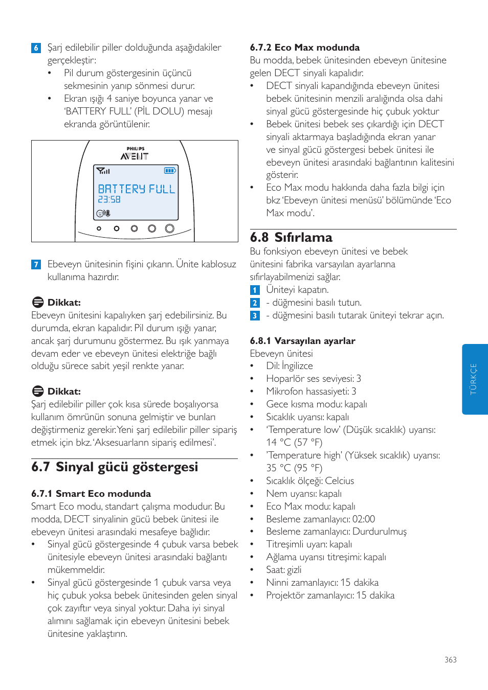 7 sinyal gücü göstergesi, 8 sıfırlama | Philips AVENT Écoute-bébé DECT User Manual | Page 363 / 400