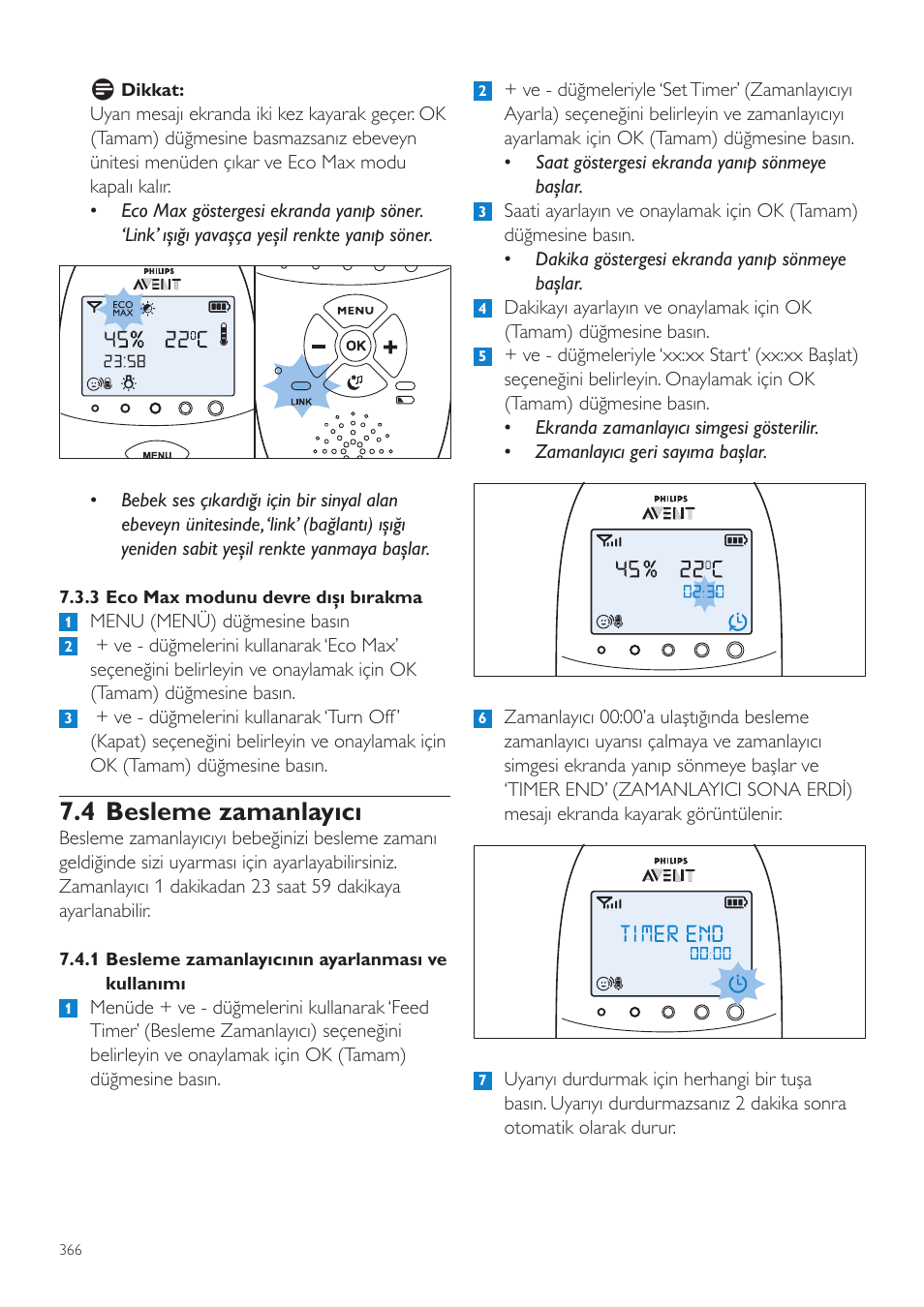 4 besleme zamanlayıcı | Philips AVENT Écoute-bébé DECT User Manual | Page 366 / 400