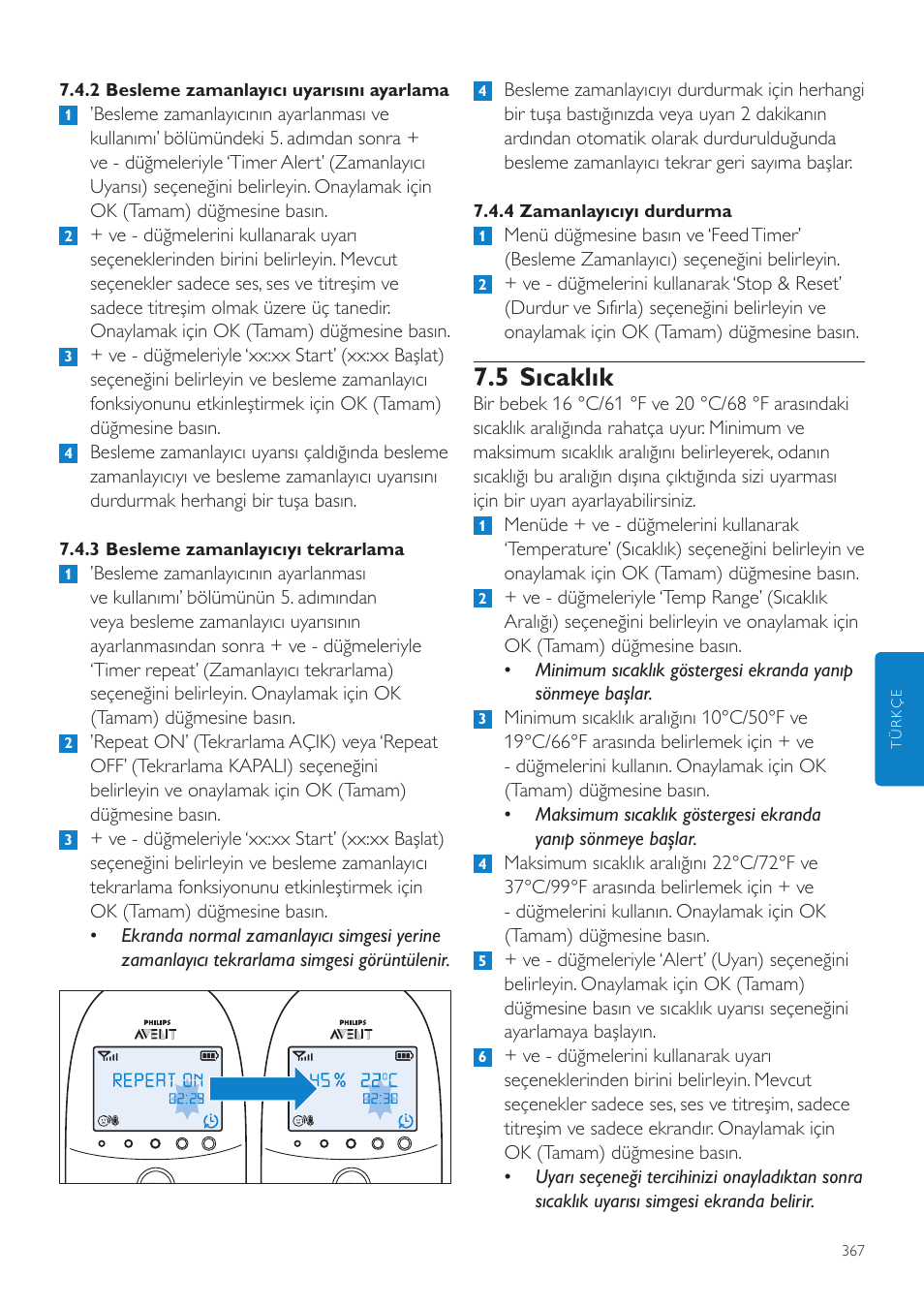 5 sıcaklık | Philips AVENT Écoute-bébé DECT User Manual | Page 367 / 400