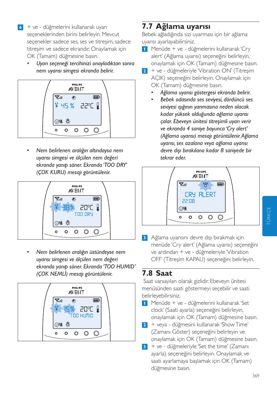 7 ağlama uyarısı, 8 saat | Philips AVENT Écoute-bébé DECT User Manual | Page 369 / 400