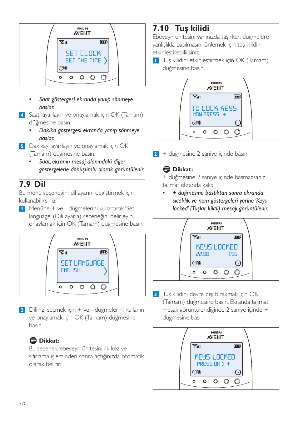 9 dil, 10 tuş kilidi | Philips AVENT Écoute-bébé DECT User Manual | Page 370 / 400