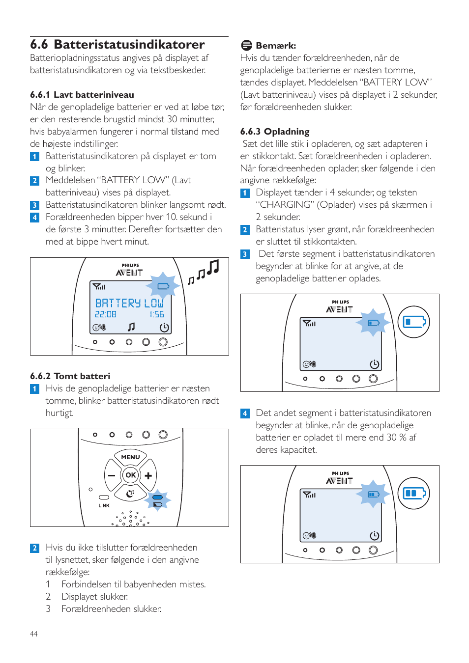 6 batteristatusindikatorer | Philips AVENT Écoute-bébé DECT User Manual | Page 44 / 400