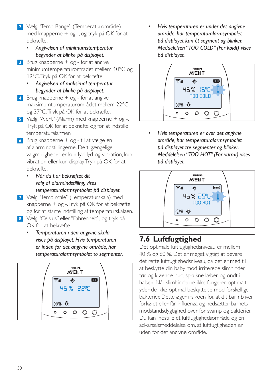 6 luftfugtighed | Philips AVENT Écoute-bébé DECT User Manual | Page 50 / 400