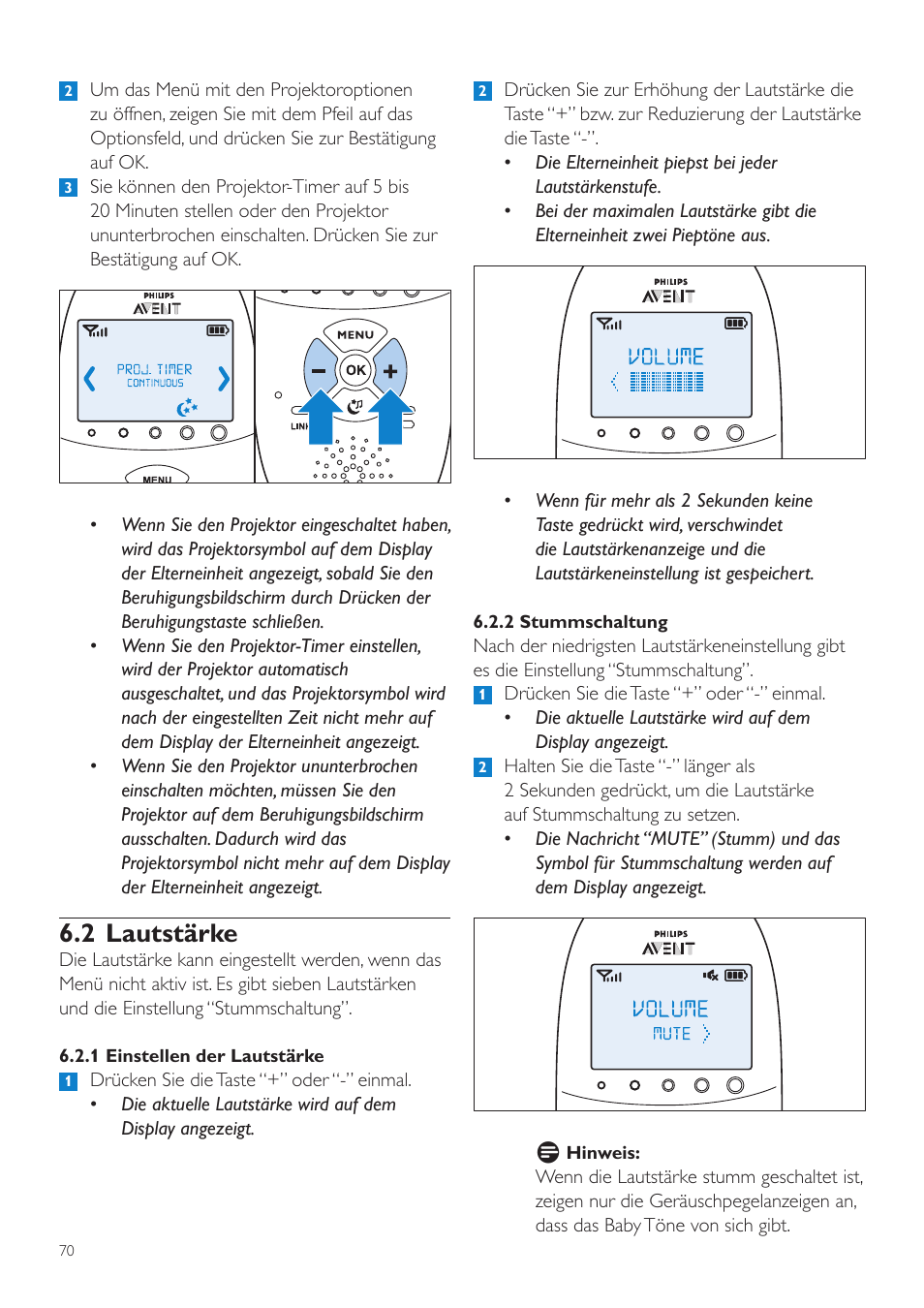 2 lautstärke | Philips AVENT Écoute-bébé DECT User Manual | Page 70 / 400