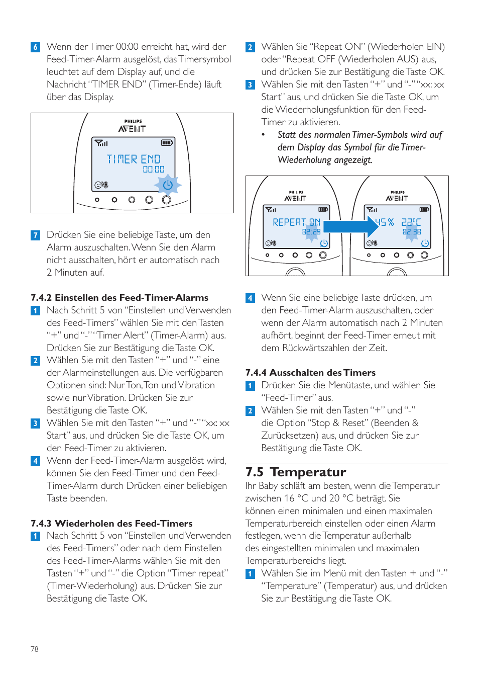 5 temperatur | Philips AVENT Écoute-bébé DECT User Manual | Page 78 / 400