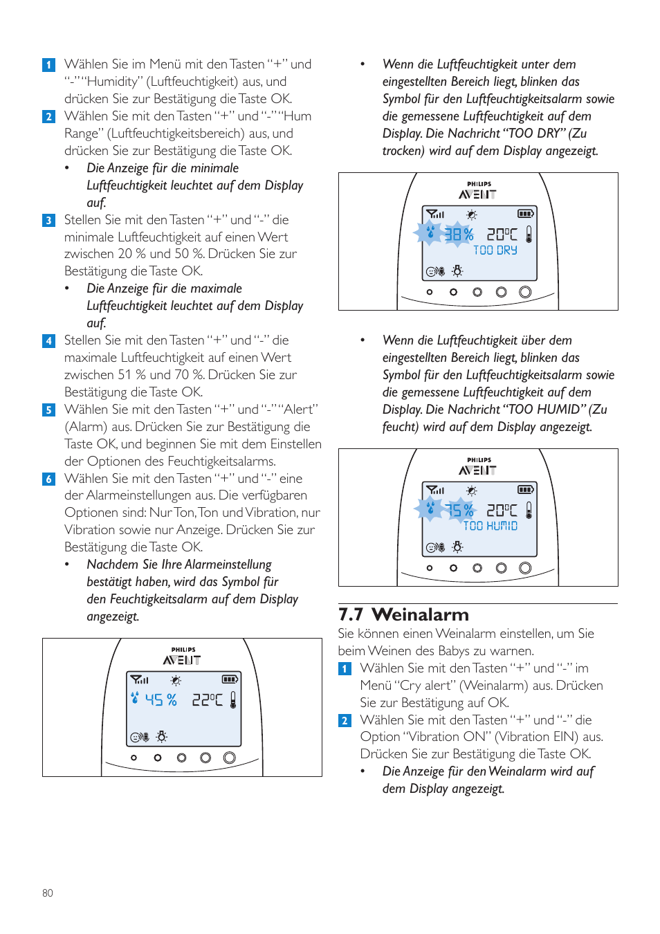 7 weinalarm | Philips AVENT Écoute-bébé DECT User Manual | Page 80 / 400