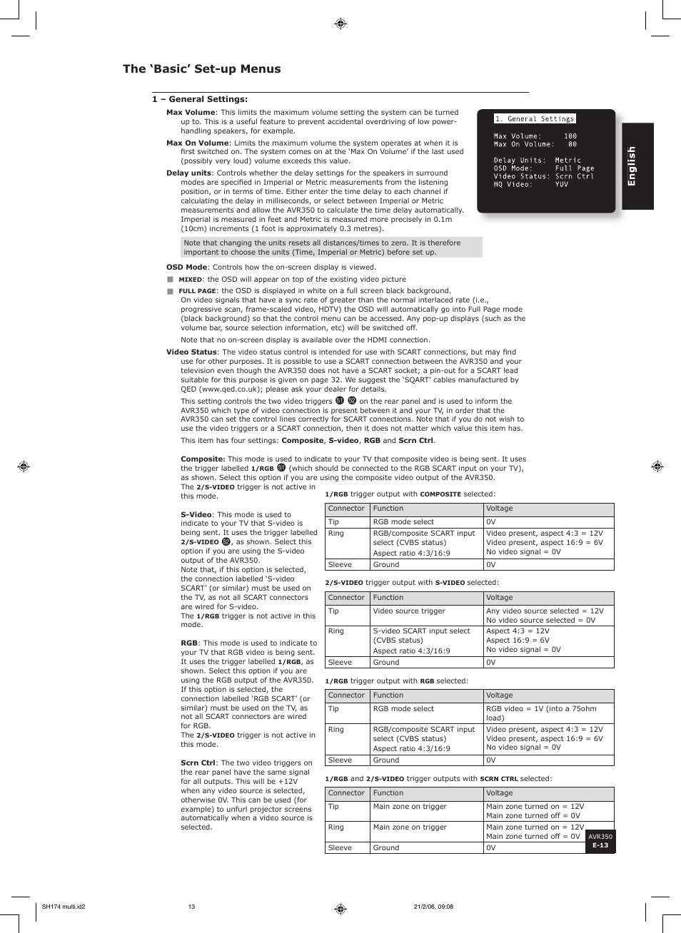 The ‘basic’ set-up menus | Arcam AVR350 User Manual | Page 13 / 48