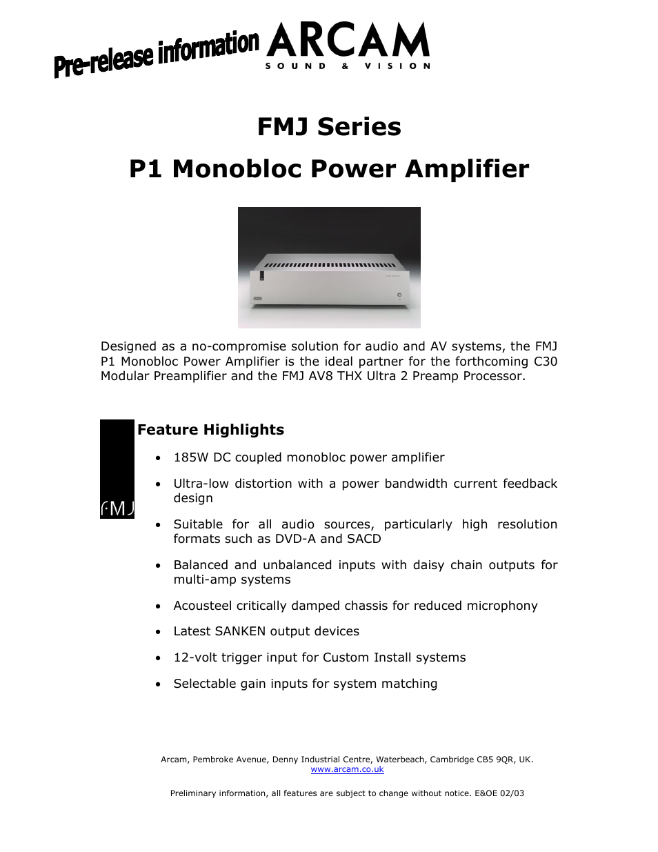 Arcam P1 User Manual | 1 page