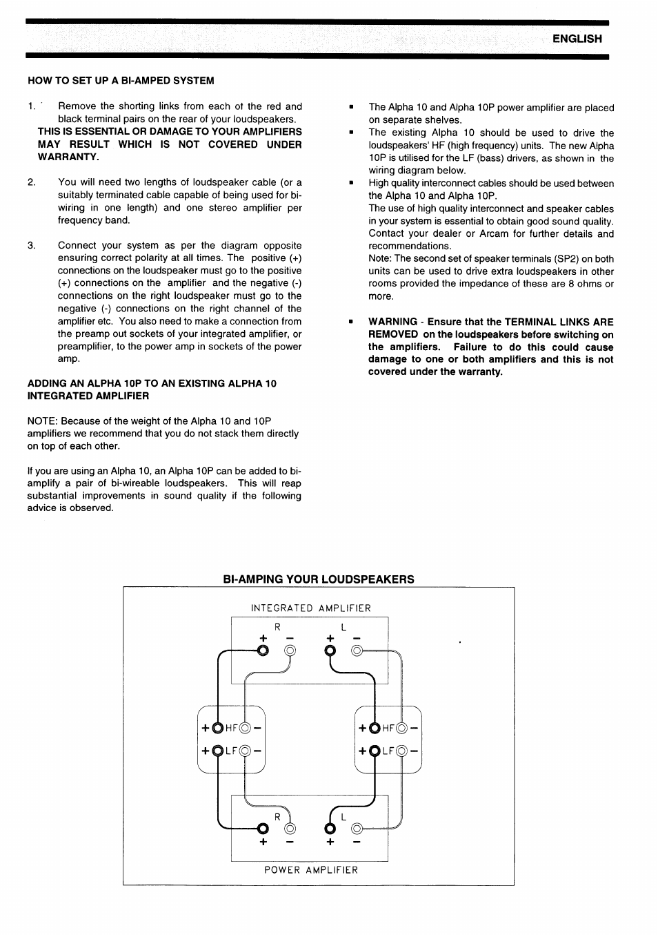 How to set up a bi-amped system, Adding an alpha 10p to an existing alpha 10, Integrated amplifier | Arcam Alpha 10/10P User Manual | Page 9 / 14
