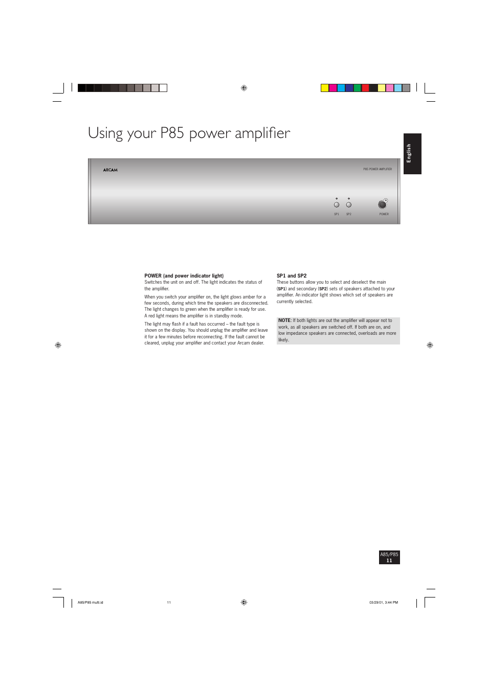 Using your p85 power amplifi er | Arcam P85 User Manual | Page 11 / 14