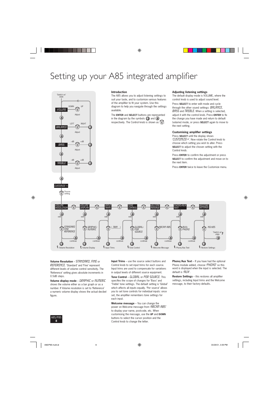 Setting up your a85 integrated amplifi er | Arcam P85 User Manual | Page 8 / 14