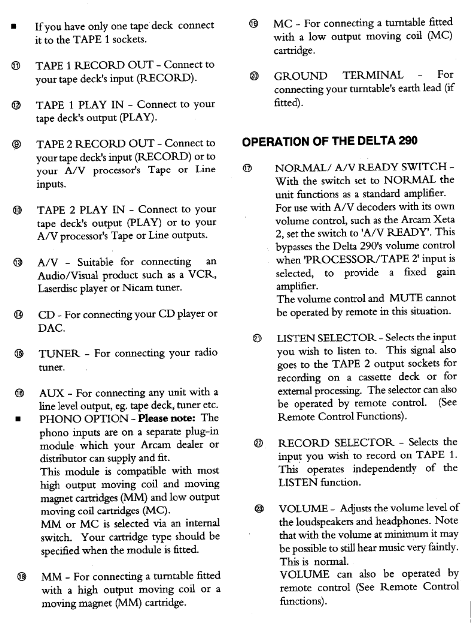 Operation of the delta 290 | Arcam Delta 290P User Manual | Page 4 / 11