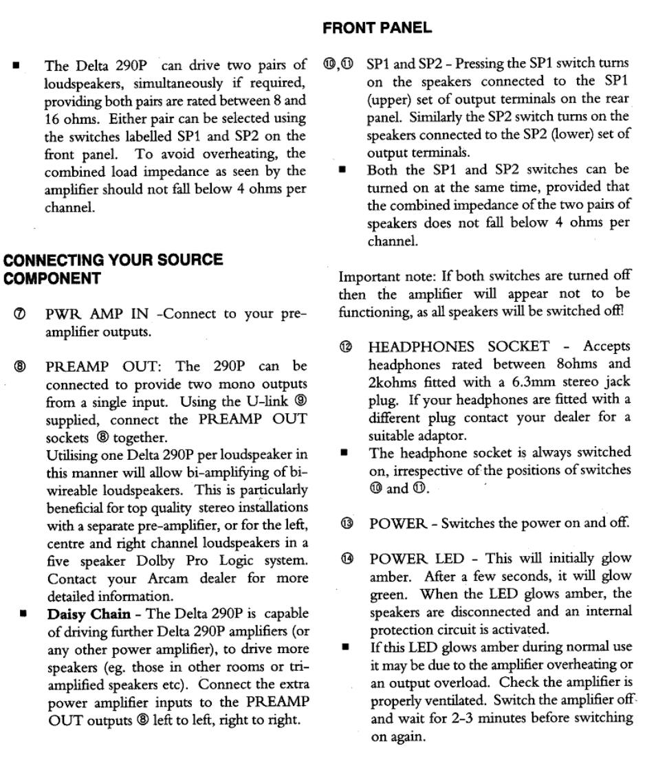 Front panel | Arcam Delta 290P User Manual | Page 8 / 11