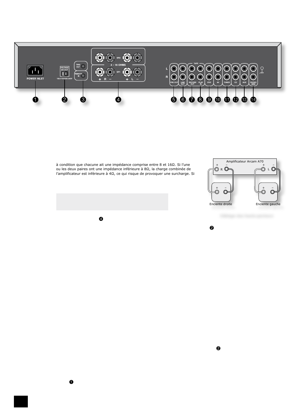 Installation, Mise en place de l’appareil, Branchement des haut-parleurs | Arcam A70 User Manual | Page 16 / 52