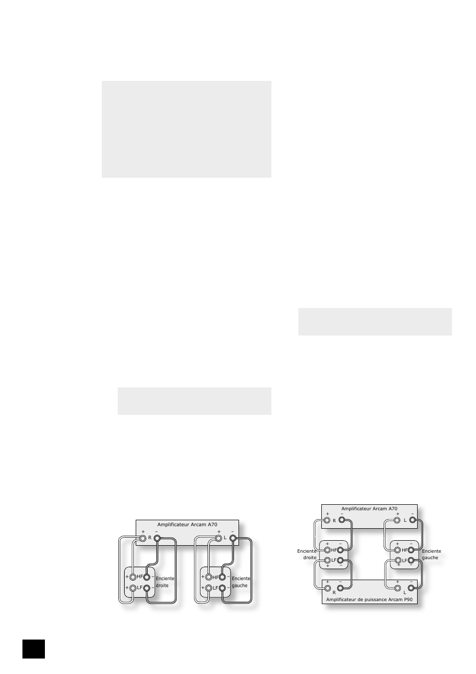 Bi-câblage et bi-amplification des haut-parleurs, Avant de commencer, Bi-câblage des haut-parleurs | Bi-amplification du système | Arcam A70 User Manual | Page 22 / 52