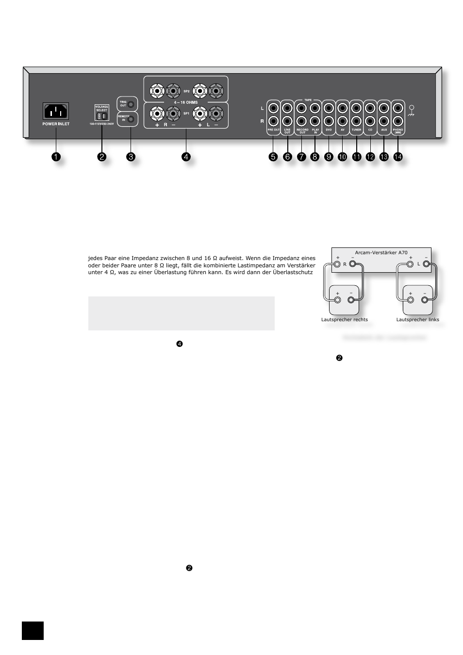 Installation, Aufstellen des gerätes, Anschließen der lautsprecher | Anschließen der stromversorgung | Arcam A70 User Manual | Page 28 / 52